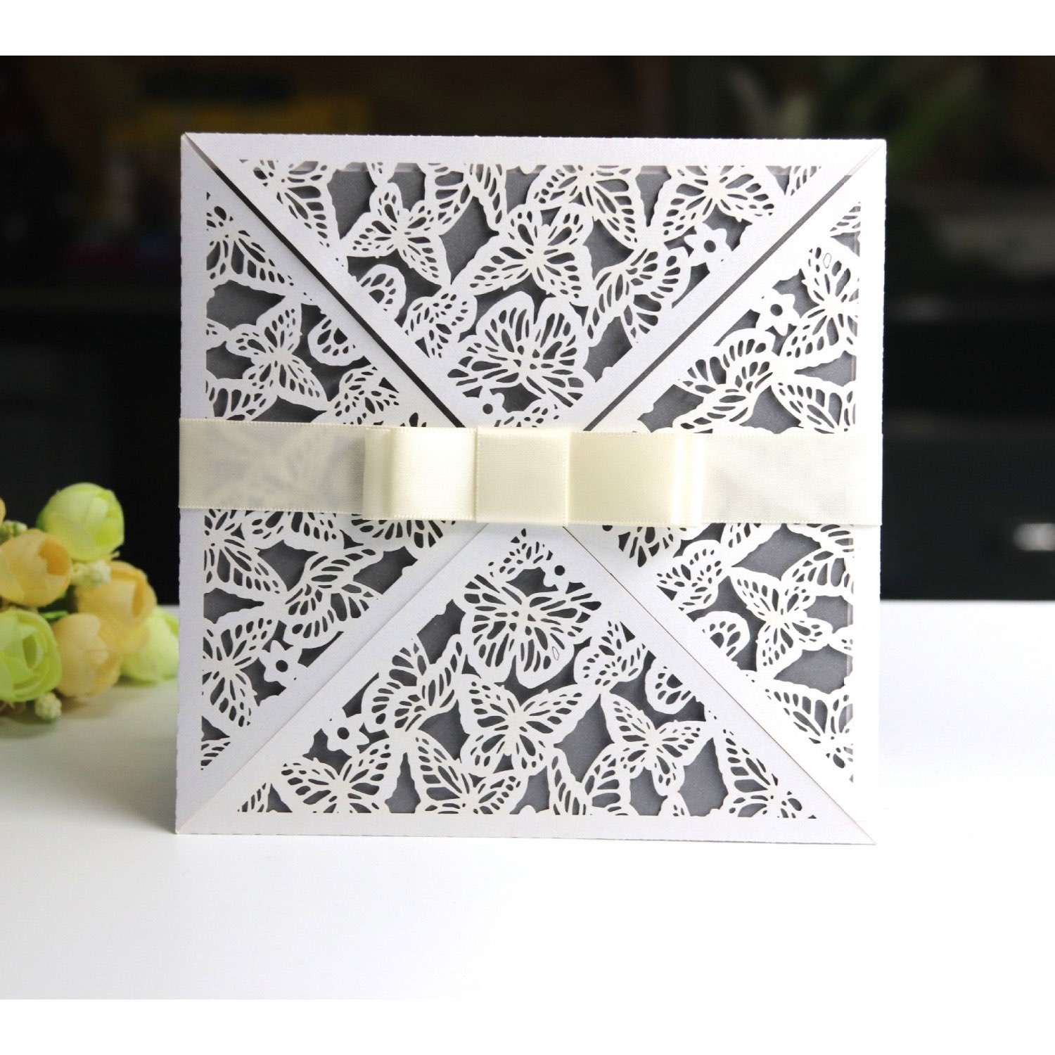 Butterfly Invitation Wedding Invites Reception Cards White Laser Card